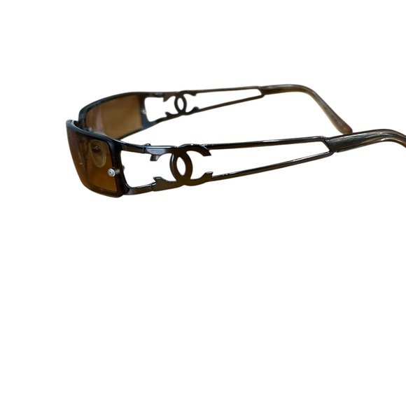 *RARE* CHANEL 4073 Y2K CC LOGO SILVER FRAME THIN AMBER LENS VINTAGE SUNGLASSES - Picture 3 of 11